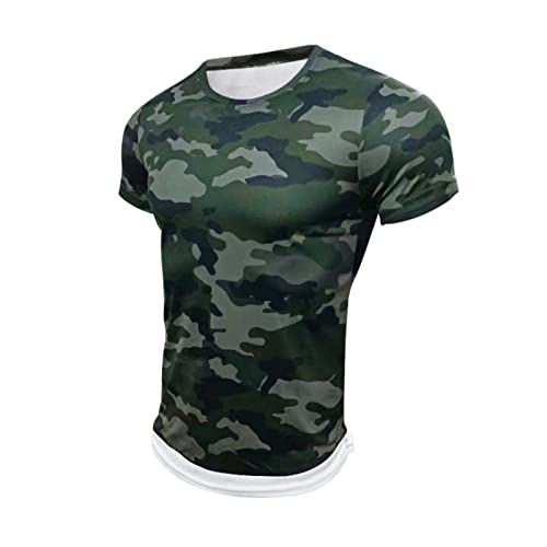 Men's Camouflage T-Shirt Sports Fitness Short Sleeve Military Camo Crewneck Vintage Shirt Comfy Strecthy Slim Tees #TOP4