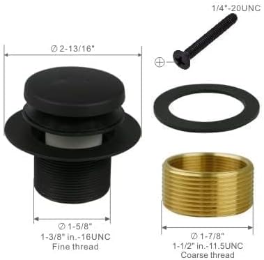 Black Bathtub Drain Tip-Toe Single Hole,Welsan Tub Drain Trim Set Conversion Kit Assembly, Coarse Thread Replacement Trim Kit with 1-Hole Overflow Faceplate Includes an Adapter, Matte Black