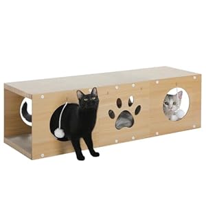 PETEPELA 100cm Kratzbrett für Katzen, hochwertige Kratzpappe mit Spielball als Möbelschutz in Beige
