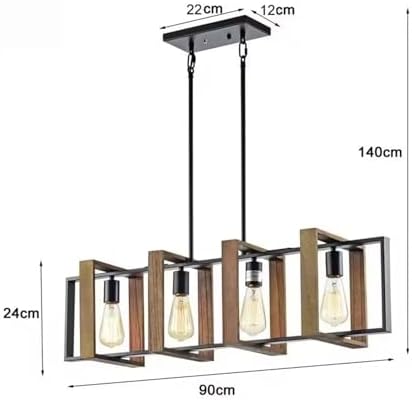 Miniatura 2 de Lámpara colgante industrial de 4 cabezales, luz de mesa de estilo americano retro con madera maciza y hierro, perfecta para decoración de comedor y