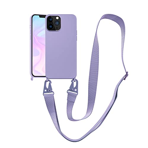 Image of Compatible with iPhone 14 Pro Max Case with Lanyard Crossbody iPhone Case with Strap Adjustable Shockproof Drop Protection Silicone Phone Cover for iPhone 14 Pro Max 6.7'' Lavender Purple