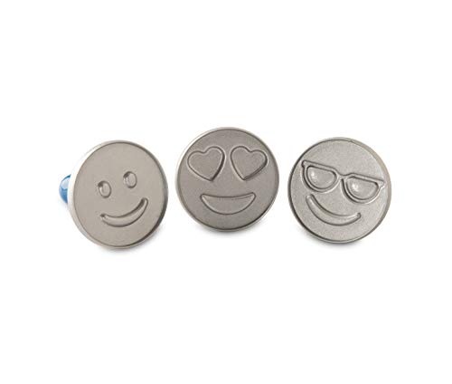 Nordic Ware Emoji Cookie Stamps, Set of 3, with Blue Hardwood Handles