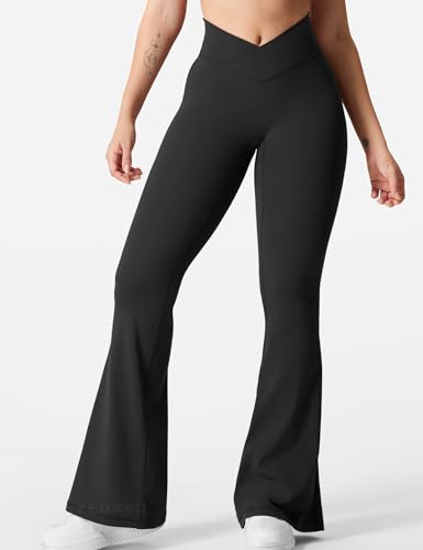 YEOREO Kalie Flare Scrunch Leggings for Women V Cross Waist Bell Bottom Yoga Pants Tummy Control Bootcut Workout Leggings2