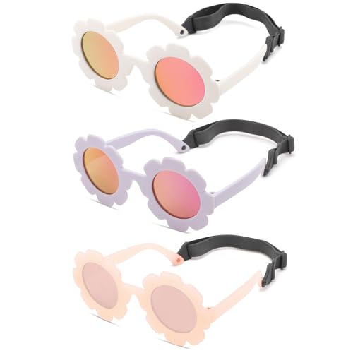 Image of Hycredi Flexible Bendable Flower Baby Polarized Sunglasses with Strap for Newborn Infant Girls Age 0-24 Months