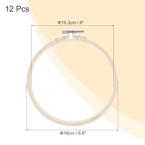 Image of MECCANIXITY 12 Pieces 6 Inch Embroidery Hoops Adjustable Round Bamboo Circle Cross Stitch Hoop Ring for Art Craft Handy Sewing Needlework DIY Decoration