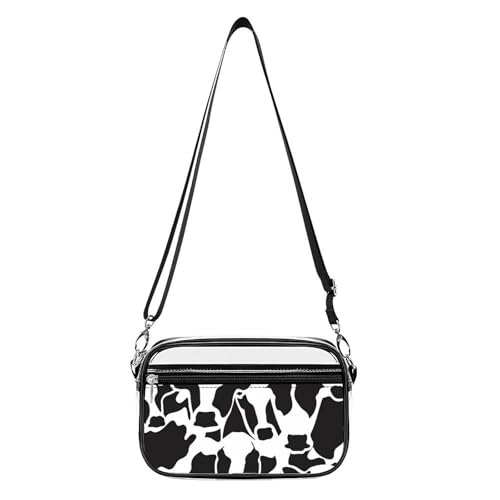 Abstract Cow Black White Pattern Clear Stadium Bag Clear Mini Messenger Bags with 2 Compartments Crossbody Bag
