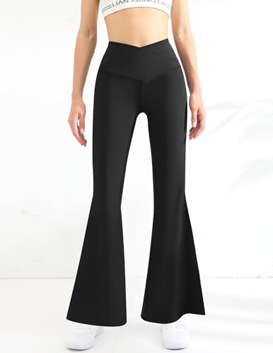 Women High-Waisted Flared Leggings Bell Bottom Pants Stretchy Yoga Fitness Gym Workout Tights(Black,L)