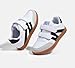 LUCKY STEP Kids Classic Retro Gum Sole Fashion Sneakers School Tennis Skate Shoes Girls Boys Hook and Loop Walking Casual Toddler Footwear Anti Slip Trainers(White/Black,Little Kid 12)