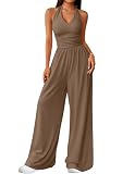 ZESICA Women's Summer 2026 Sleeveless Halter Neck Jumpsuits One Piece Wide Leg Jumper Rompers Beach Vacation Outfits Brown Medium