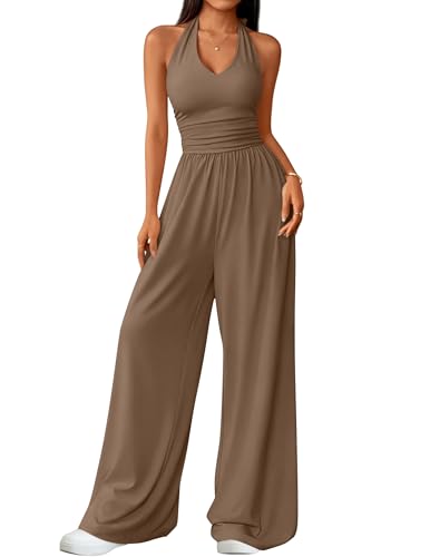 ZESICA Women's Summer 2026 Sleeveless Halter Neck Jumpsuits One Piece