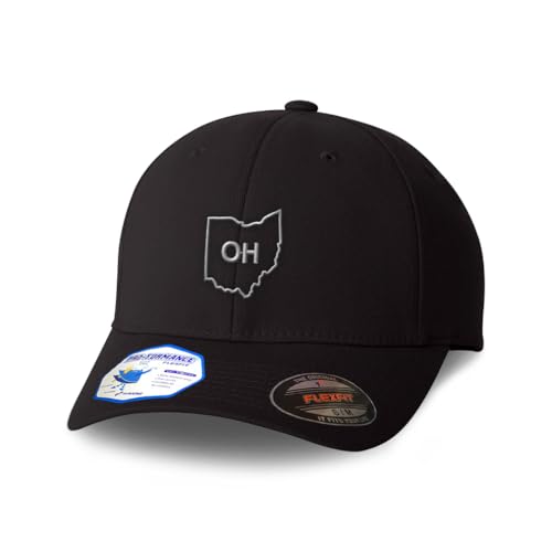Custom Flexfit Hats for Men & Women Ohio State Map Oh Embroidery State Map Names Polyester Dad Hat Baseball Cap Large XLarge Black Design Only