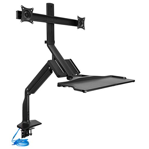 Mount-It! Dual Monitor Sit Stand Workstation with Gas Spring Arm  Height Adjustable Standing Desk Converter 