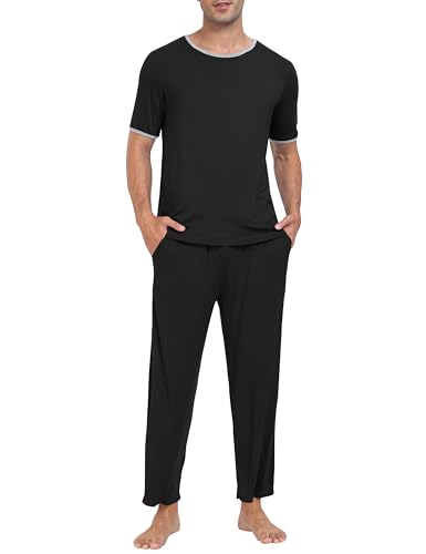 MoFiz Men's Pajamas Set Short Sleeve Bottom PJ's Pants Bedroom Pijama Sleep Night Suit 2 Piece Pjs Set Ultra Soft4