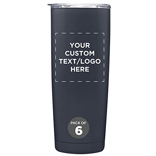 Custom Pipette Stainless Steel Coffee Tumblers 20 oz. Set of 6, Personalized Bulk Pack - Double Wall, Perfect for Coffee, Hot Cocoa, Other Hot & Cold Beverages - Charcoal