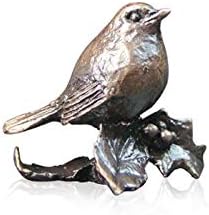 2075 Robin Butler and Peach Solid Bronze Miniature Sculpture Figure - 3 x 3 x 2.5 cm