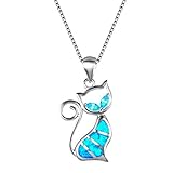 Cat Pendant Necklace,Crytech Dainty Lovely Sterling Silver Kitten Pendant Clavicle Chain Blue Crystal Charms Kitty Choker Box Chain Necklace for Women Teen Girls Birthday Jewelry Gifts(Blue)