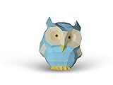 Little Owl Paper Sculpture,Pre-cut DIY Papercraft Kit,Handmade Animal Figurine,Light Blue Color,Low Poly Home Decor,All Accessories Included
