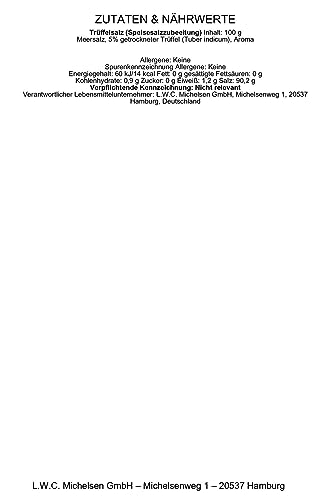 L.W.C. Michelsen - Erstklassiges Salz mit Trüffel in bester Qualität (100g) | Leckerer zum Verfeinern mit ausgewogenem Geschmack | nach traditioneller Rezeptur