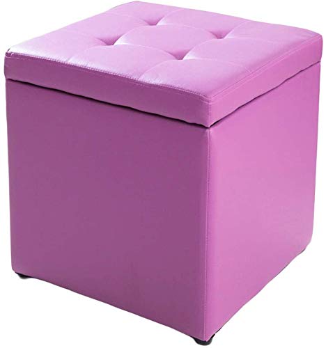 Pouf de rangement cube en similicuir violet 31x31x36 cm avec couvercle