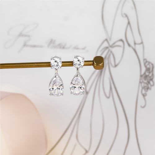 EAMTI Teardrop Wedding Earrings for Women Cubic Zirconia Dangle Bridal Earrings 925 Sterling Silver Post Pear Cut Earring for Prom Bridesmaid2