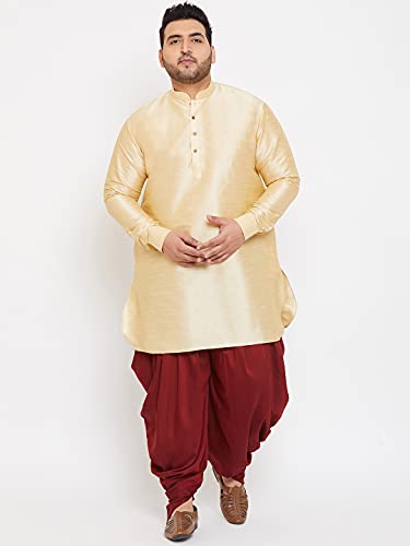 Image of VASTRAMAY Men's Silk Blend Solid Plus Kurta And Dhoti Set - Classic Ethnic Attire for Cultural Celebrations | Curved Hem Kurta With Contrast Cowl Dhoti Set