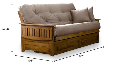 Nirvana Futons NF-BRNT-SET-DWR-QN-MSKHAKI Brentwood Tray Arm Futon Frame, Drawers, And Microfiber Khaki Mattress Set thumb #1