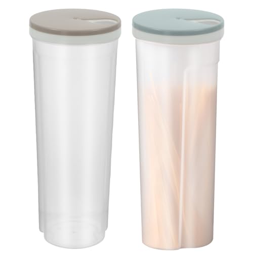 Anseom 2 Pcs Plastic Pasta Container 2L Airtight Tall Clear Spaghetti Tub Dispenser Multi Purpose Cereal Storage Dry Food Dispenser with Rotating Lid