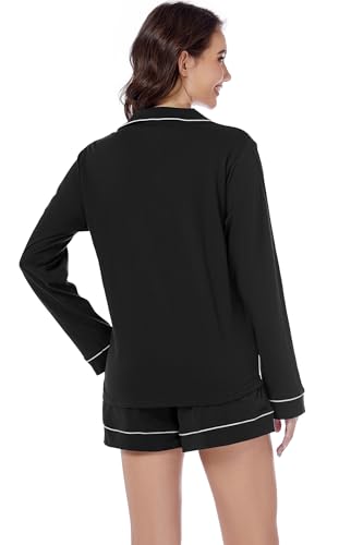 Image of LUBOT 100% Cotton Pajamas for Women PJ Set Soft Button-Down 2 Piece Set Knitted Long Sleeve Sleepwear Loungewear XS-XXL