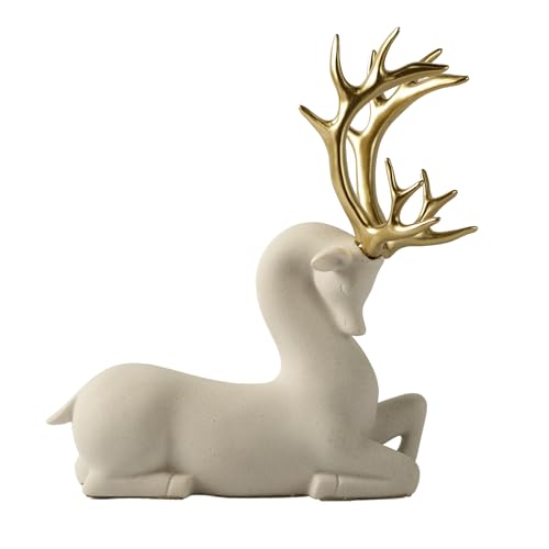 Image of ARMONIA Premium White Reindeer Figurine with Golden Antlers, Home Decor, Lightweight and Durable | Resin Golden & White Reindeer Sculptures | Energy of Your Room Figurine for Home Decor Gift,Christmas