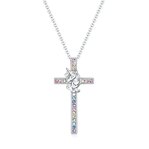 Sumfan Cross Necklace For Girls,Baptism Gifts For Girl Shiny Colorful Cross Religious Jewelry,Christening Gifts First Communion Gifts For Girls #TOP12