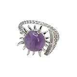 Anillo Ajustable Mujer, 1 Anillo De Piedras Preciosas Para Mujer, Elegante Anillo De Cristal Con Cabujón De Luna Y Sol Natural, Ajustable, Hecho A Mano, Apilable, Banda Para El Pulgar, Joyería De Pie