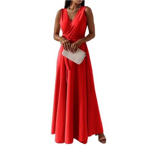 Vestido mujer mangas escote en V diseño cruzado con cinturón textil y falda amplia vuelo