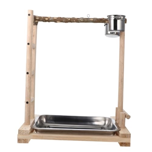 BUGUUYO Stainless Steel Bird Food Box for Parrots Easy Install Wooden Ladder Parrot Playground Stand