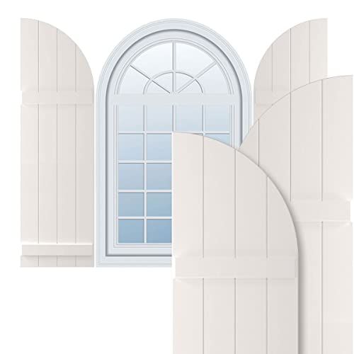 Ekena Millwork 21 1/2"W x 59"H True Fit PVC, Four Board Arch Top Joined Board-n-Batten Shutters, Unfinished (Per Pair - Hardware Not Included)