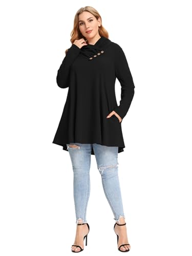 LARACE Cowl Neck Sweatshirts For Women Plus Size Tops With Pockets Long Sleeve Tunic Casual Pullover Button Down Shirt2
