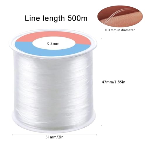 TOKERD 500m Clear Nylon Thread for Hanging Decorations and Sewing, 0.3mm Strong Clear Beading Thread for Wedding Decorations Jewellery Making, Invisible Nylon Thread Wire/Line with Bead Needle
