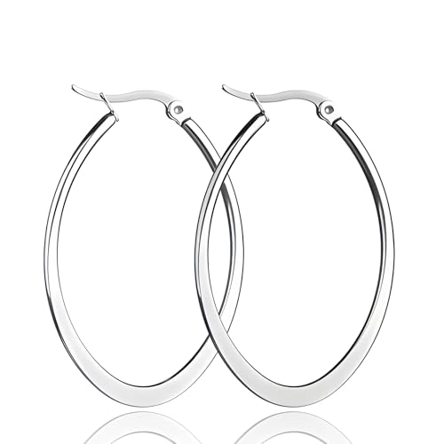 Gold Silver Black Oval Hoop Earrings for Women Large Big,Everyday Wear,Lightweight Water Drop Design,Gift Idea for Mother and Best Friend