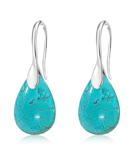 Boucles d'oreilles turquoise véritable en argent 925 de haute joaillerie