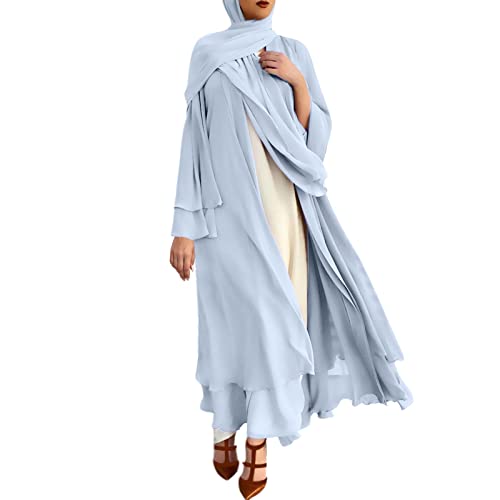 Vestido de oración musulmana para mujer abaya de gasa turquía ropa larga islámica azul