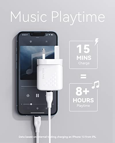 VOLTME USB C Plug, 20W USB C Charger, USB Plug Fast Charger Plug PD 3.0 USB-C, USB Plug Adaptor UK for iPhone 14/13/12/11, Galaxy, Pixel 4/3, iPad/iPad mini