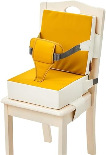 Honey Zone 子供用ブースターチェアマット、ダイニングテーブル、ホームシートタイプ、背もたれ付き、ベビーダイニングテーブル、クッション高さ9cm、高密度スポンジ、柔らかく、快適、滑り止め、防水、掃除が簡単、取り付けが簡単、調整可能ストラップ、安全で