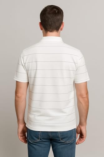 Image of WILD ELEPHANT Men Cotton Striped Polo Neck Half Sleeve T-Shirt with Pocket