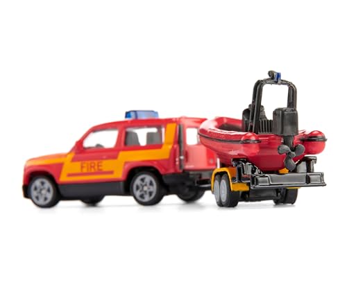 Land Rover Defender Fire Brigade con Remolque y Bote de Juguete miniatura 2