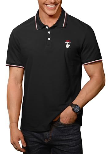 Arvilhill Men's Holiday Casual Polo Embroidered Seasonal Pattern Quality Fabric Business Christmas Party Wear Black 3XL