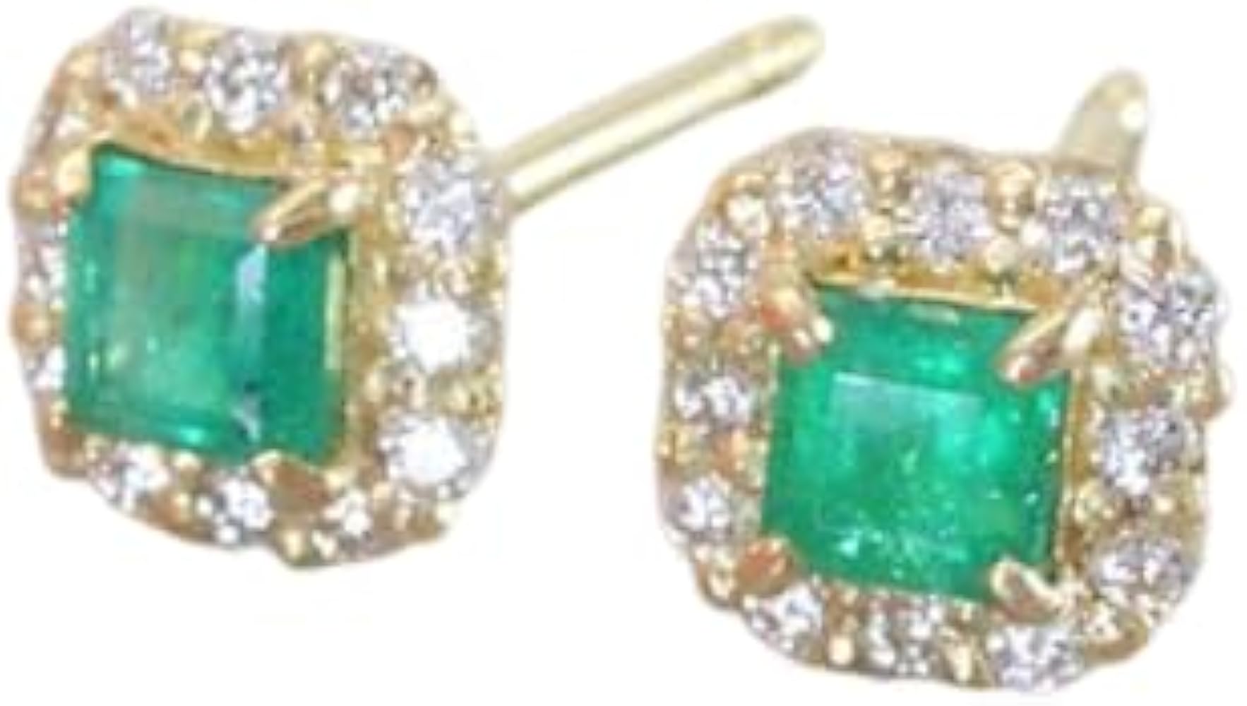 Amazon | ピアス k18 18金 エメラルド ダイヤモンド ピアス 取り巻き