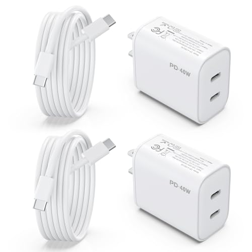 QUZUDN iPhone 15 16 Charger, 2 Pack 40W USB C Charger Dual Port Fast Charging Block (2-Pack 6 ft USB C to C Cable Cord Included) for iPhone 16 15 Pro Max/15Pro/15/15Plus,iPad