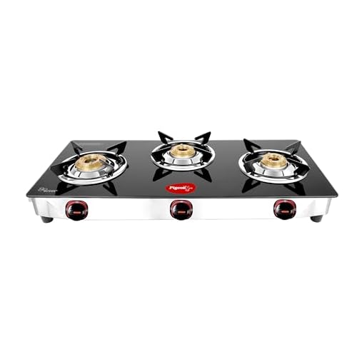 Pigeon Favourite 3 Burner Gas Stove | Auto Ignition | Brass Burner | Toughened Glass | 2 year Warranty