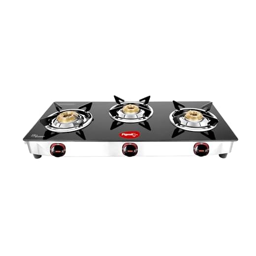 Pigeon Favourite 3 Burner Gas Stove | Auto Ignition | Brass Burner | Toughened Glass | 2 year Warranty