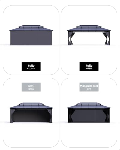 12' x 16' Permanent Hardtop Gazebo - Heavy Duty Aluminum Frame with Double Roof, Includes Curtains & Netting for Patio/Backyard/Garden (All-Weather) - Image 6
