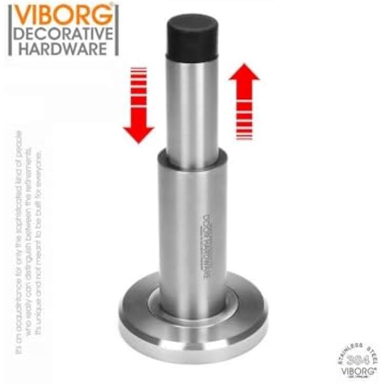 VIBORG Deluxe Adjustable Extra-Long Solid 304 Stainless Steel Extra-Thick Casting + Rubber Heavy Duty Door Stopper Wall Mount Mounted Built in Door Doorstop Bumper Door Stop, RS-38 (1)